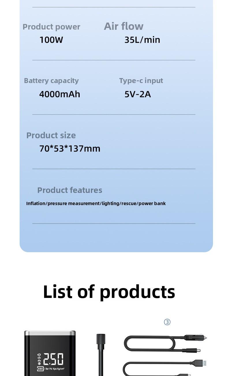 Wireless Portable Smart Electric Tire Inflator, Rechargeable Air Compressor Pump for Car, Off-Road Vehicle, Bicycle and Motorcycle