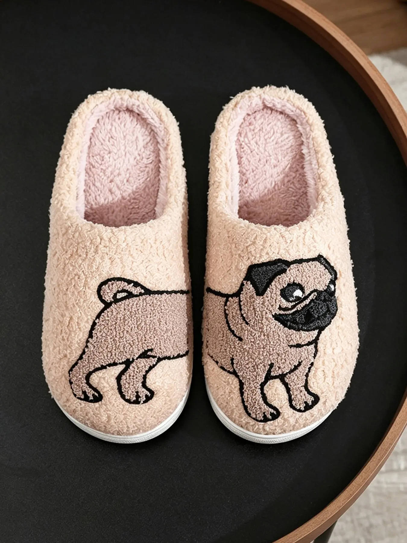 Women's Cartoon Dog Print Plush Slippers, Slipper Shoes, 1 Pair Casual Soft Comfortable Non-slip Soft Home Slippers, Warm Slippers for Indoor & Outdoor Use for All Seasons, Fuzzy House Slippers