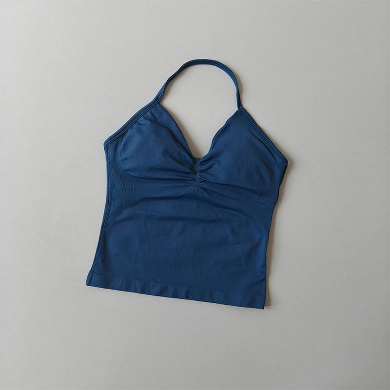 Longline Strappy Seamless Yoga Tank Top Ruched Backless Gym Workout Sleeveless Shirts with Built-In Bra Vest for Women