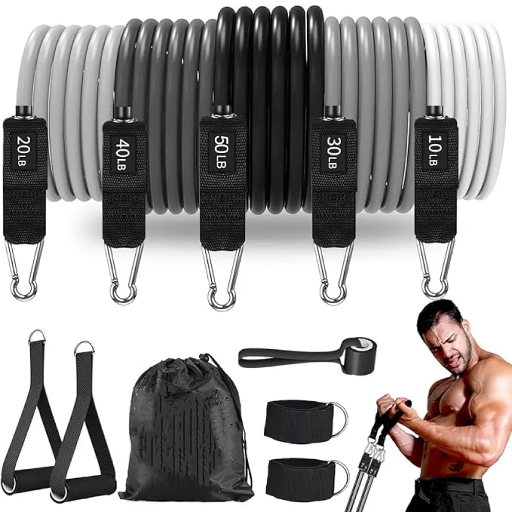 Resistance Bands, Exercise Bands, Workout Bands with Handles, Door Anchor and Ankle Straps, 5 Resistance Levels Fitness Bands for Strength Training, Physical Therapy, and Home Gym Equipment