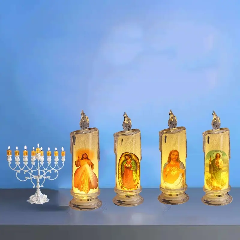 (4PCS) Sacred tears Candle, Paraffin-like white Candle,Jesus Pattern Devotional Prayer Candles,  LED Flameless Candles (4PCS) - Holy Land Religious Gifts, Battery Operated Candles for Religious Festivals/Memorials/Home Altar Decor