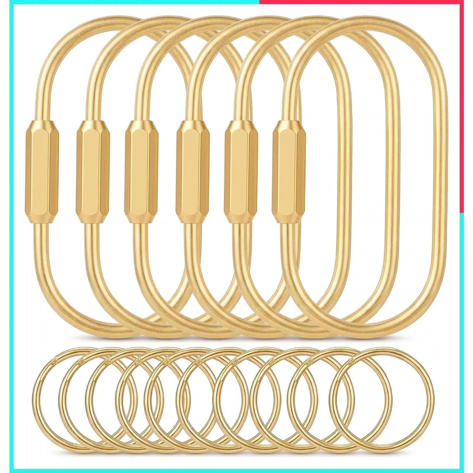 6 Pack Gold Carabiner Key Ring Clips, Premium Brass Screw Locking Keychain Holder for Backpacks, Cute Bag Charms for Handbags & Purses, Durable Key Chain Hooks Accessories for Women