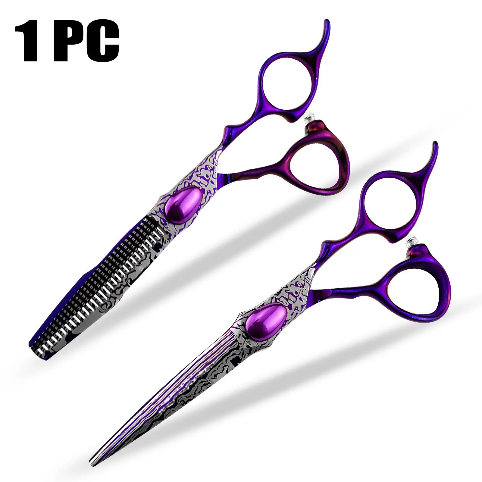 1PC Professional JP440c Steel 6'' Damascus Purple Hair Scissors, Hair Tool, Haircut Thinning Barber Makas Cutting Shears Hairdresser Scissors Thinning Hairdressing Salon Barber & Home Japanese Steel