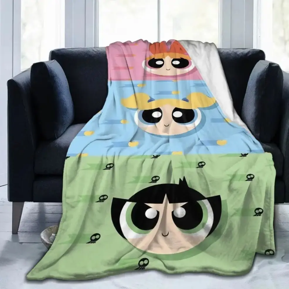 Powerpuff Girls Comedy Cartoon Ultra Soft Plush Flannel Blanket, Baby Blanket & Adult Blanket, Easy Care, Multifunctional Decor, Cozy Warm Throw for Bedroom Couch, Perfect Birthday/Christmas Gift for Kids Fans (Blossom, Bubbles, Buttercup Style), Ideal Ho