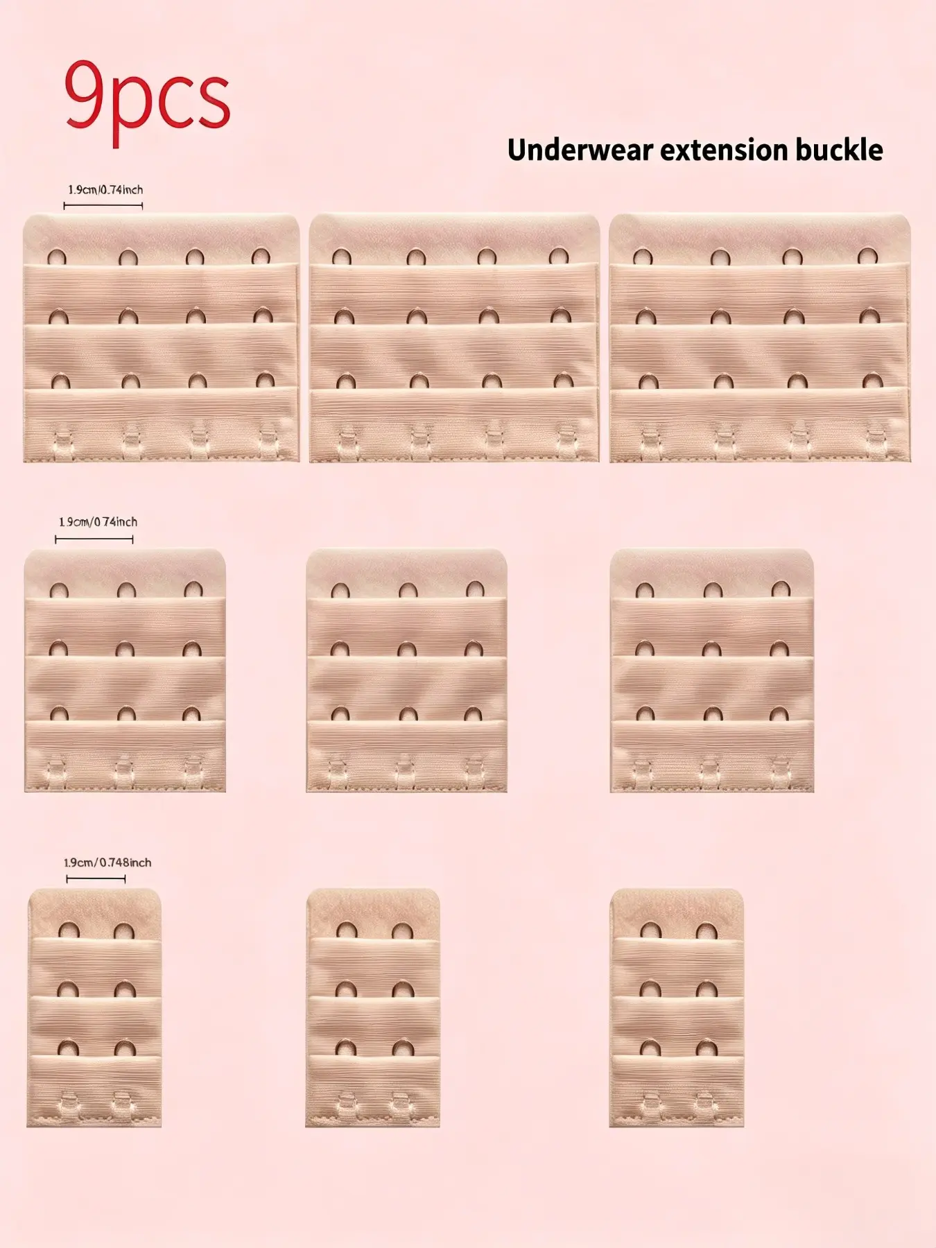 9-Piece Bra Extender Hooks, Four-Row Adjustable Back Buckles, Three-Row Triple Hooks, Two-Row Hooks for Women's Bras, Comfortable Fit Accessories
