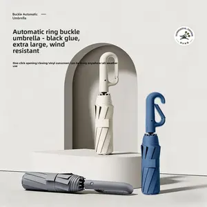 Fully automatic circular handle umbrella, 10 ribs, black coating, enlarged and thickened, suitable for both sunny and rainy use