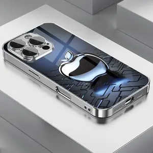 Metal Technology For Apple Pattern Tempered Glass Electroplated Case For iPhone 17 16 Pro Max 15 14 Plus 13 12 16E 17 Air Cover