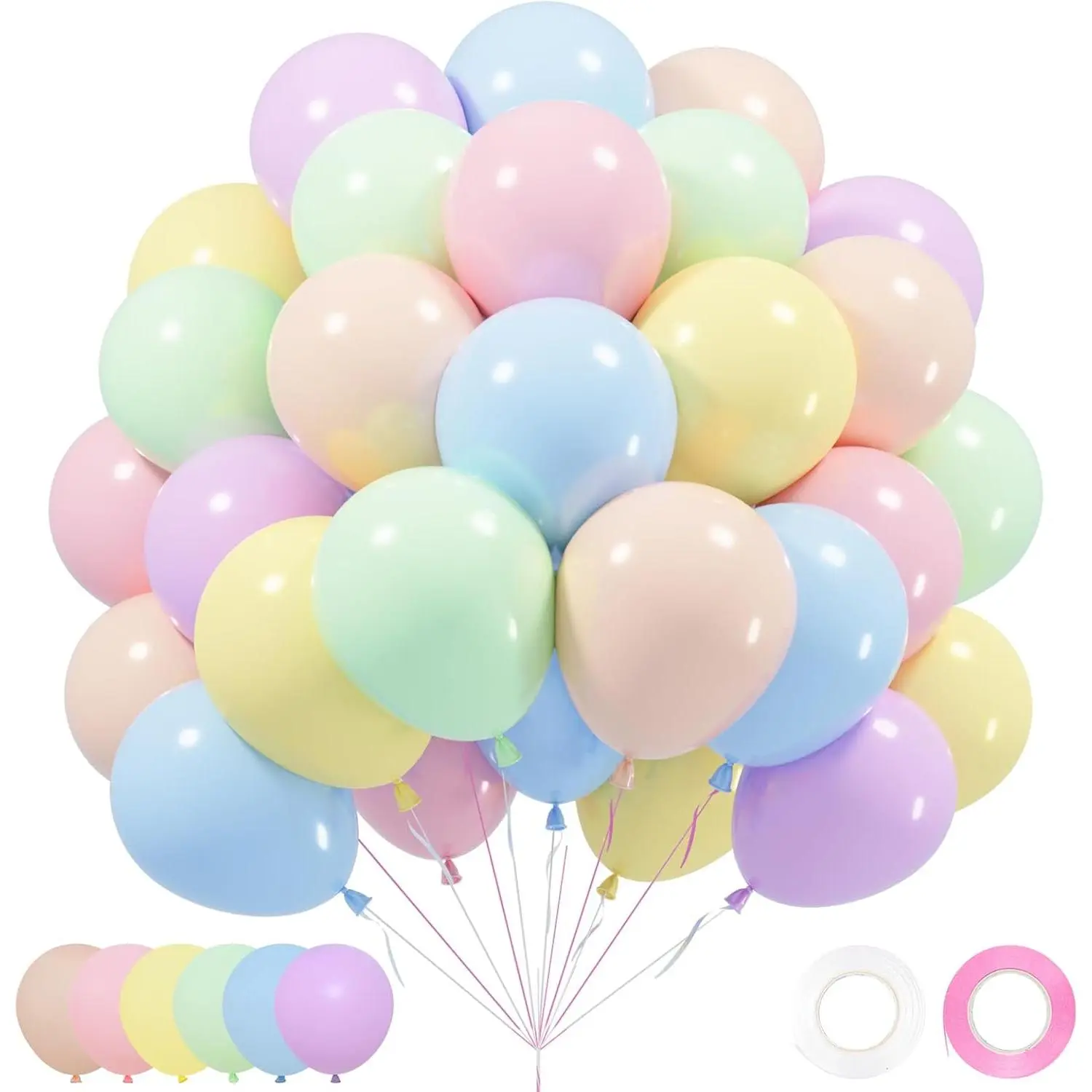 Pastel Balloons Set, 60 count 12 Inch Rainbow Macaron  Blue  Green Yellow Orange Colorful Latex Balloon for Birthday  Shower Bridal Shower Wedding Party Decorations