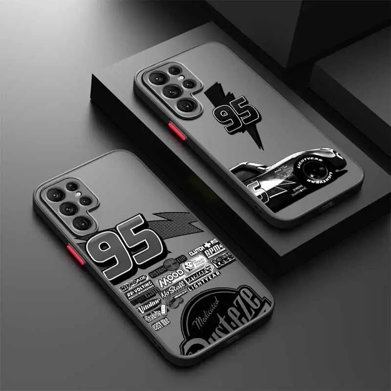 Cartoon Cars L-Lightning Cover for Samsung S25 S24 S23 S22 S21 S26 FE Ultra Plus for Iphone 17 16 15 14 13 12 11 17Air Plus Pro Promax Frosted Translucent Phone Case