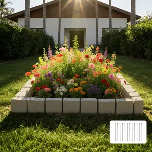 【DealsForYouDays】VEVOR Faux Stone Landscape Edging, 15.5 ft Kit, No Dig Garden Edging Border, Blocks for Lawn, Flower Beds, Yard, 4 Pack Each Section Has 6 Bricks 46.85"Lx 3.94"Wx 6.1"H, 12 Spikes 4 Corners, Beige