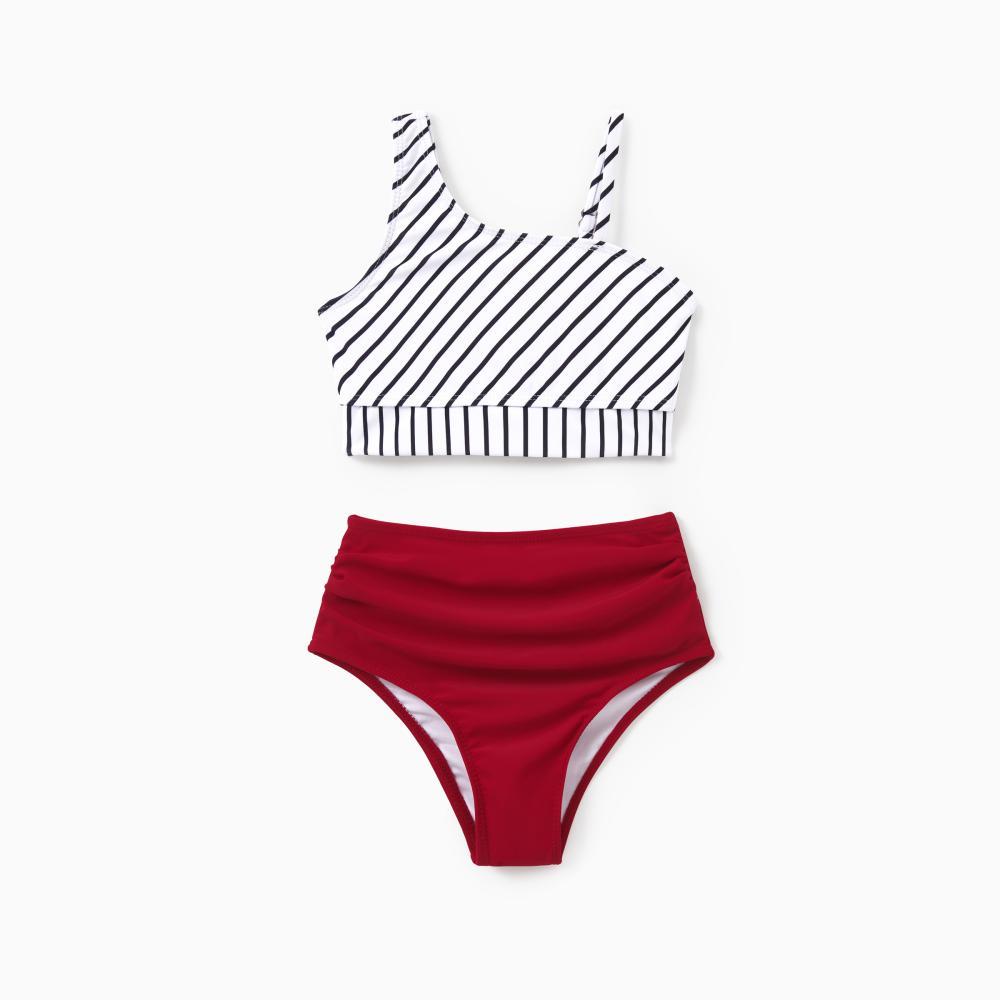 PatPat Family Matching Swimsuits Red Striped One-Shoulder Bikini or Colorblock Swim Trunks Matching Beachwear Outfits for Summer, Cruise, Vacation PatPat Family Matching Swimsuits Red Striped One-Shoulder Bikini or Colorblock Swim Trunks Matching Beachwear Outfits for Summer, Cruise, Vacation