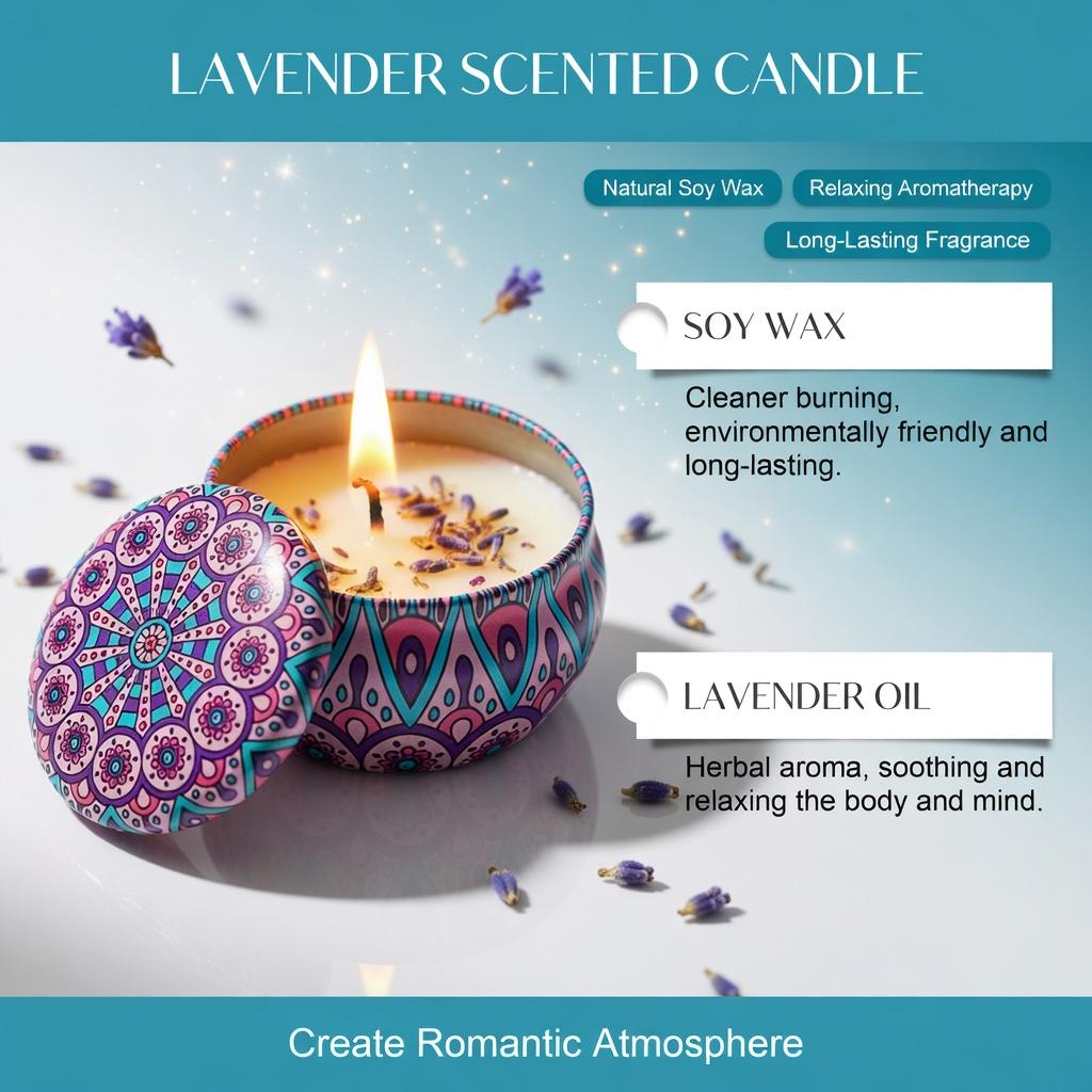 Elegant Lavender Scented Candle - Long Lasting Aromatherapy Candle, Fresh Delicate Fragrance, Romantic Relaxing Atmosphere for Daily Home Use