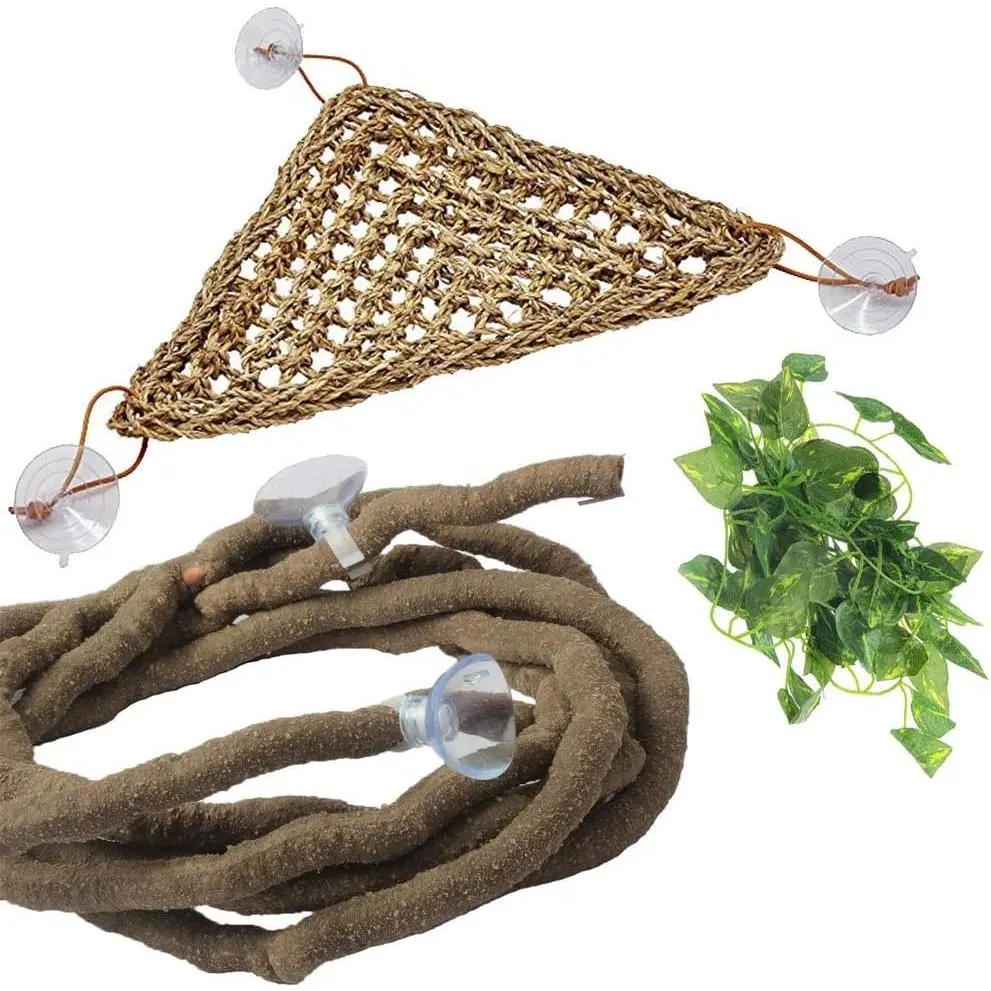Flexible Jungle Vine Reptile Hammock with Suction Cups, Leaf Climbing Tank Decor for Bearded Dragon Chameleon Gecko Snake