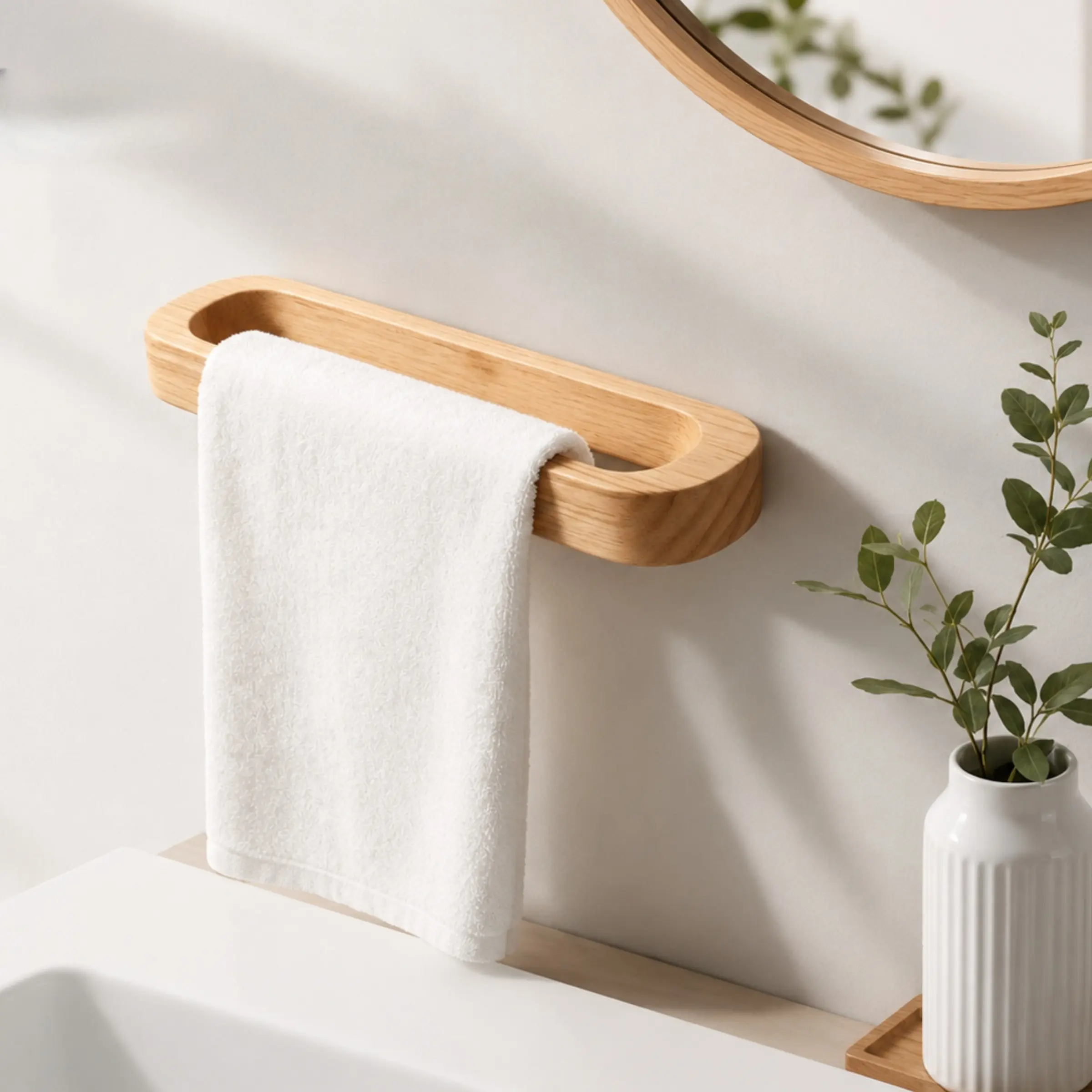 Wooden Bathroom Towel Rack, Wall-Mounted Thickened Towel Rod, Bedroom Wall-Hanging Decorative Towel Holder, Support Frame