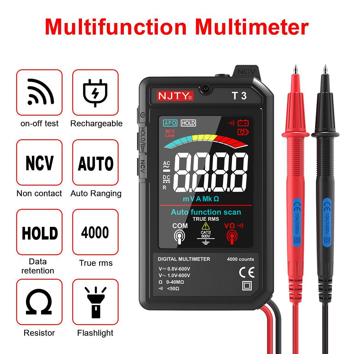 NJTY T3 Smart Digital Multimeter, High Precision Tester, Auto‑Ranging Multimeter for Measuring Voltage and Resistance, Rechargeable Multimeter with Live Wire Recognition, AC Voltage Tester #GLOBAL PICKS NJTY T3 Smart Digital Multimeter, High Precision Tester, Auto‑Ranging Multimeter for Measuring Voltage and Resistance, Rechargeable Multimeter with Live Wire Recognition, AC Voltage Tester #GLOBAL PICKS