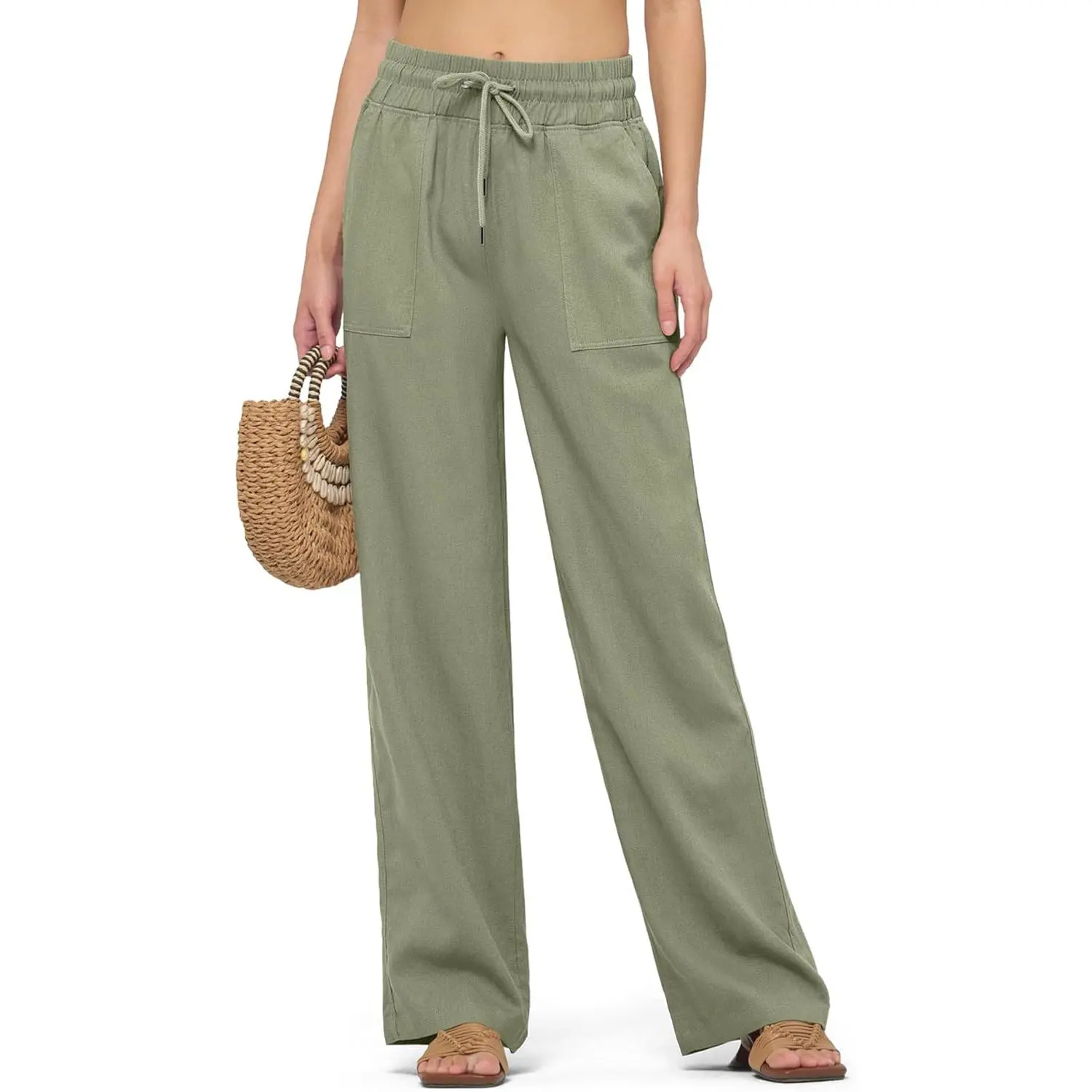 Women Linen Pants Wide Leg Casual Palazzo Pants Cotton Linen Lounge Beach Summer Pants with Pockets 29"/31"/ 33"