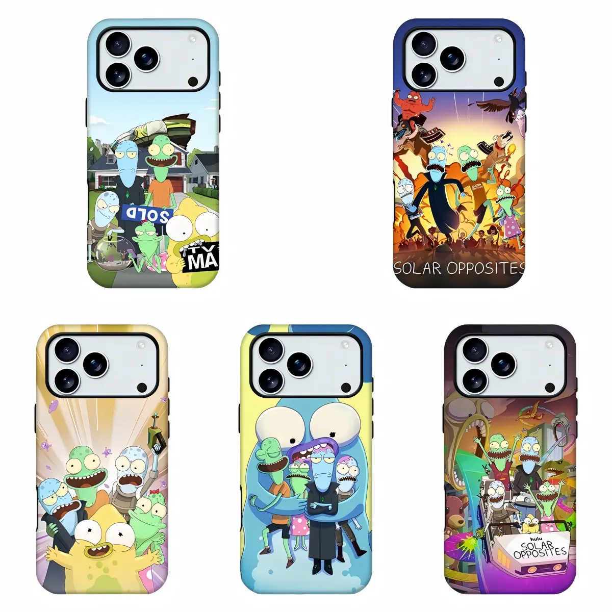Solar Opposites Cartoon Character Group Print Phone Case, Funny Sci-Fi Animated Show Aesthetic Shockproof Anime Fan Trendy Mobile Phone Shell for iPhone11 12 13 14 15 16 17pro max and Samsung S21-S26 .Perfect for Her/HimGirly Phone Caseslovely gift