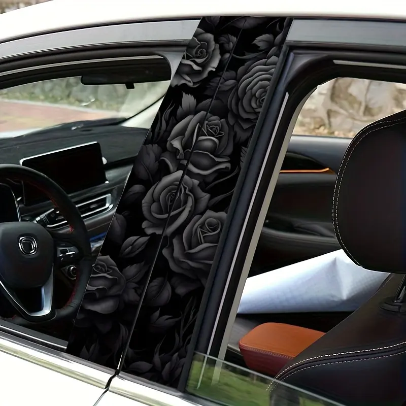 2pcs Matte Black Vinyl Floral Pillar B Decorations - Waterproof, Scratch-Resistant, Residue-Free Removable Self-Adhesive Stickers for Cars, Trucks, SUVs, and Metal/Plastic Surfaces - Exterior Automotive Decoration with Sophisticated Design to Enhance