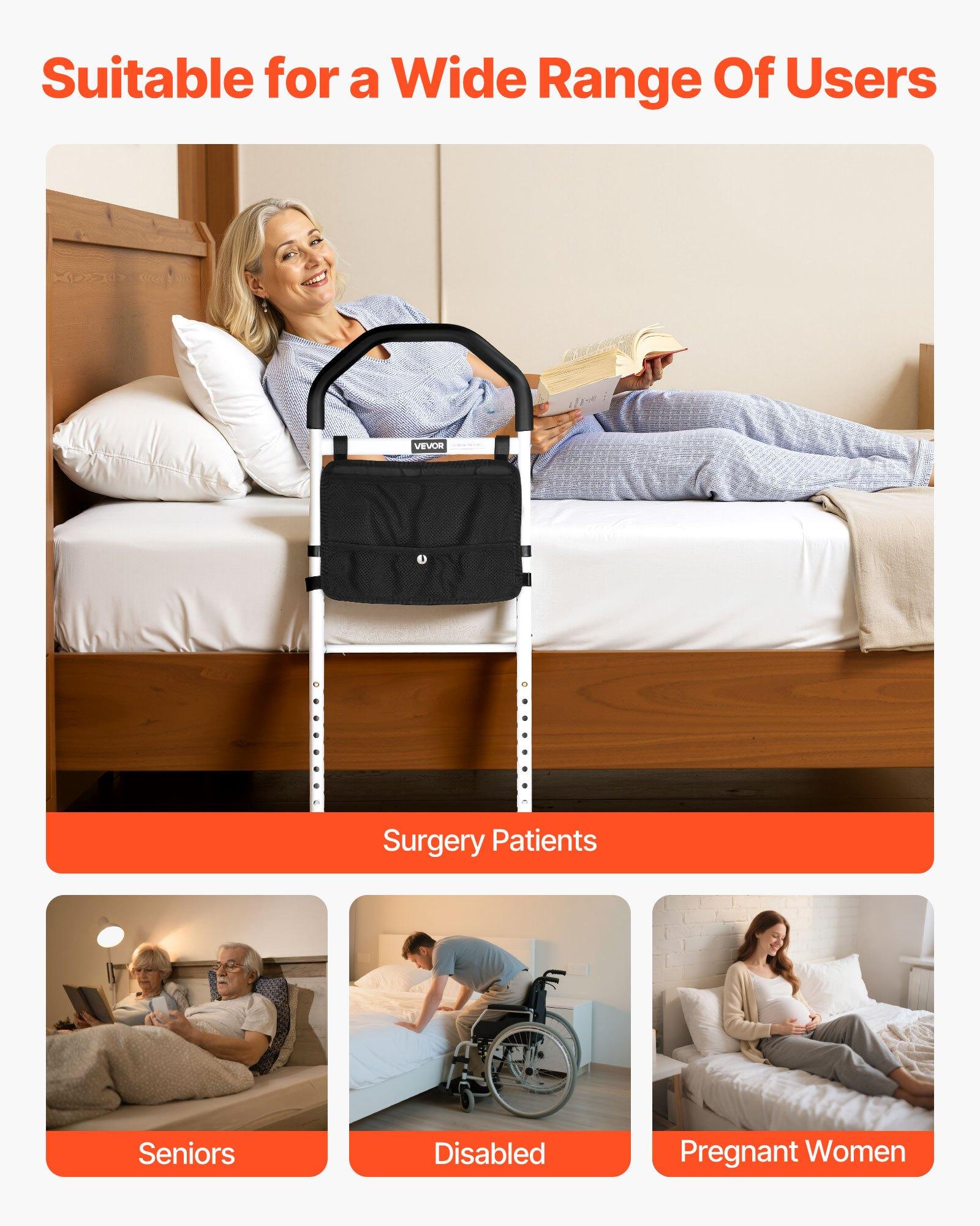VEVOR Bed Rail for Elderly, Bedside Assist Rails with Supporting Leg and PU Handrail, Adjustable Height Carbon Steel Pipe Bedside Cane, Bed Bars for Seniors & Patients, Fits King, Queen, Full, Twin VEVOR Bed Rail for Elderly, Bedside Assist Rails with Supporting Leg and PU Handrail, Adjustable Height Carbon Steel Pipe Bedside Cane, Bed Bars for Seniors & Patients, Fits King, Queen, Full, Twin