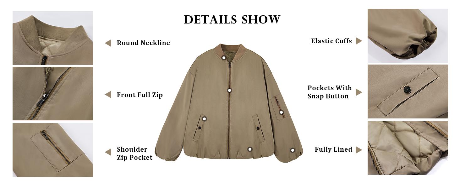 Danedvi Womens Zip Up Bomber Jacket Oversized Fashion Casual Fully Lined Winter Coats With Pockets