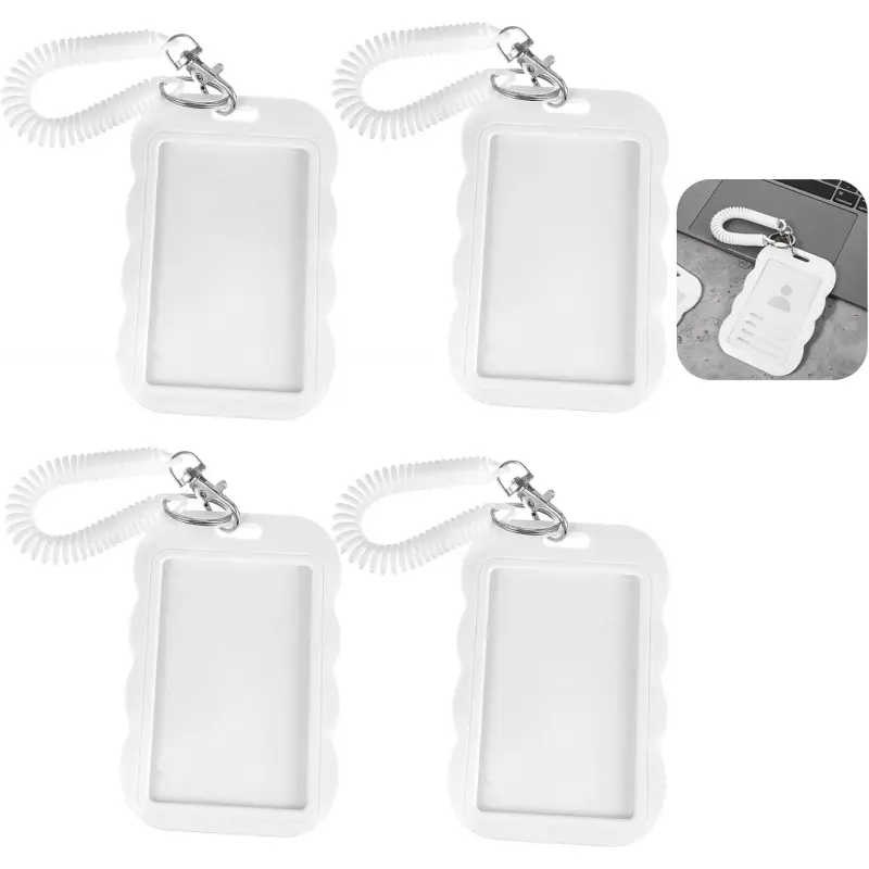 Photo card holder, transparent photo card holder keychain, ID card holder, bus credit card bank card holder, student card photo protector, clear id badge holder (wavy white)