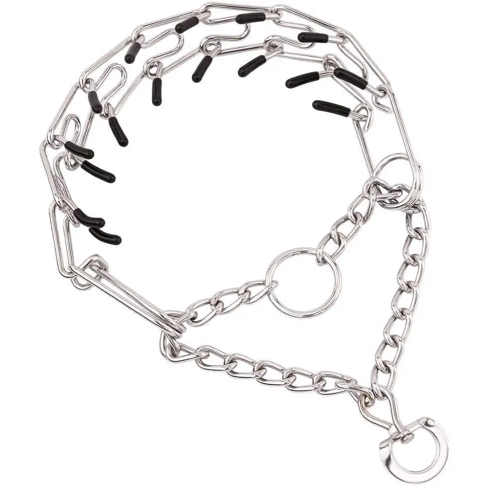 No Pull Prong Dog Collar Adjustable Dog Pinch Training Chain Collar with Comfort Rubber Tips for Training Guidance Small Medium Large Dogs (M)