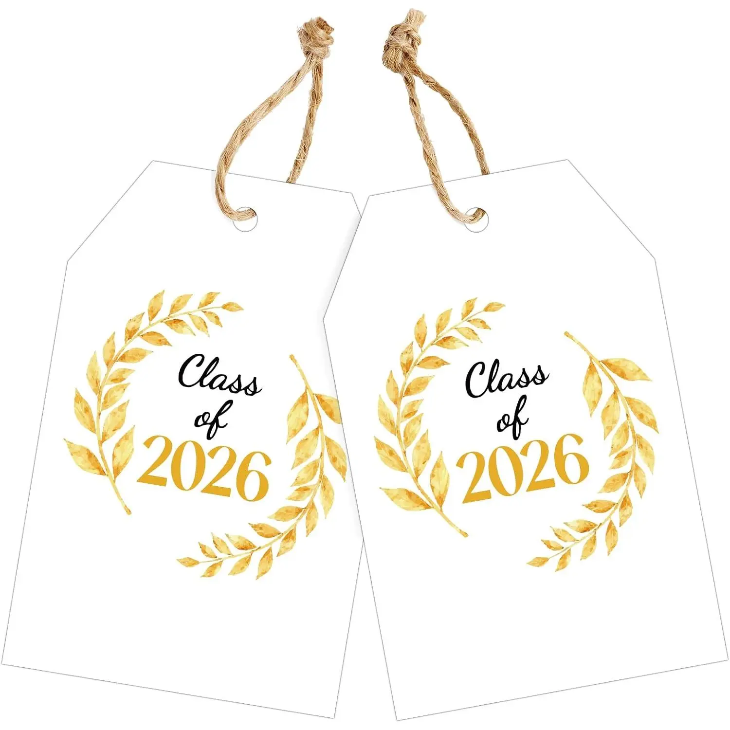 Graduation  Tags, 50 count Congrats Grad Tags with String, 3.3x2.1 in Class of 2026  Wrap Hangtags, White Personalized Paper Labels for Graduation Ceremonies Party Favors Decor