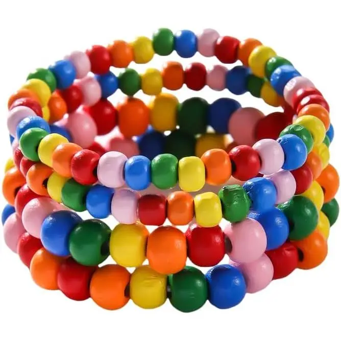 Friendship Stackable Colorful  Beads Bracelets   Layered Bangle for Women Boho Glitter Transparent Rainbow Accessories Lovely Summer Holiday Beach Party