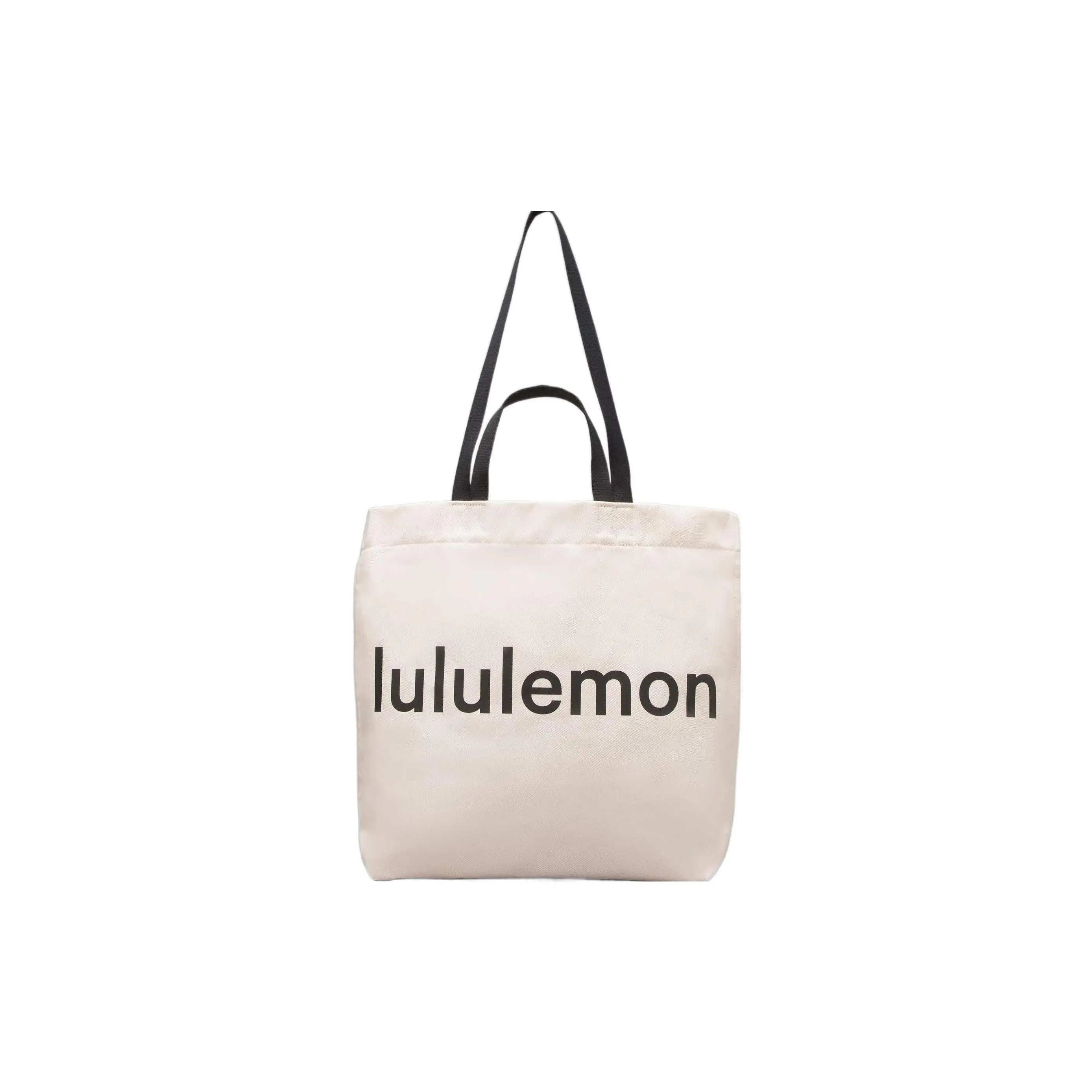 Lululemon Double-Handle 17L Canvas Crossbody Tote Bag for Men and Women – Natural Beige and Black Color-Blocked Logo Design