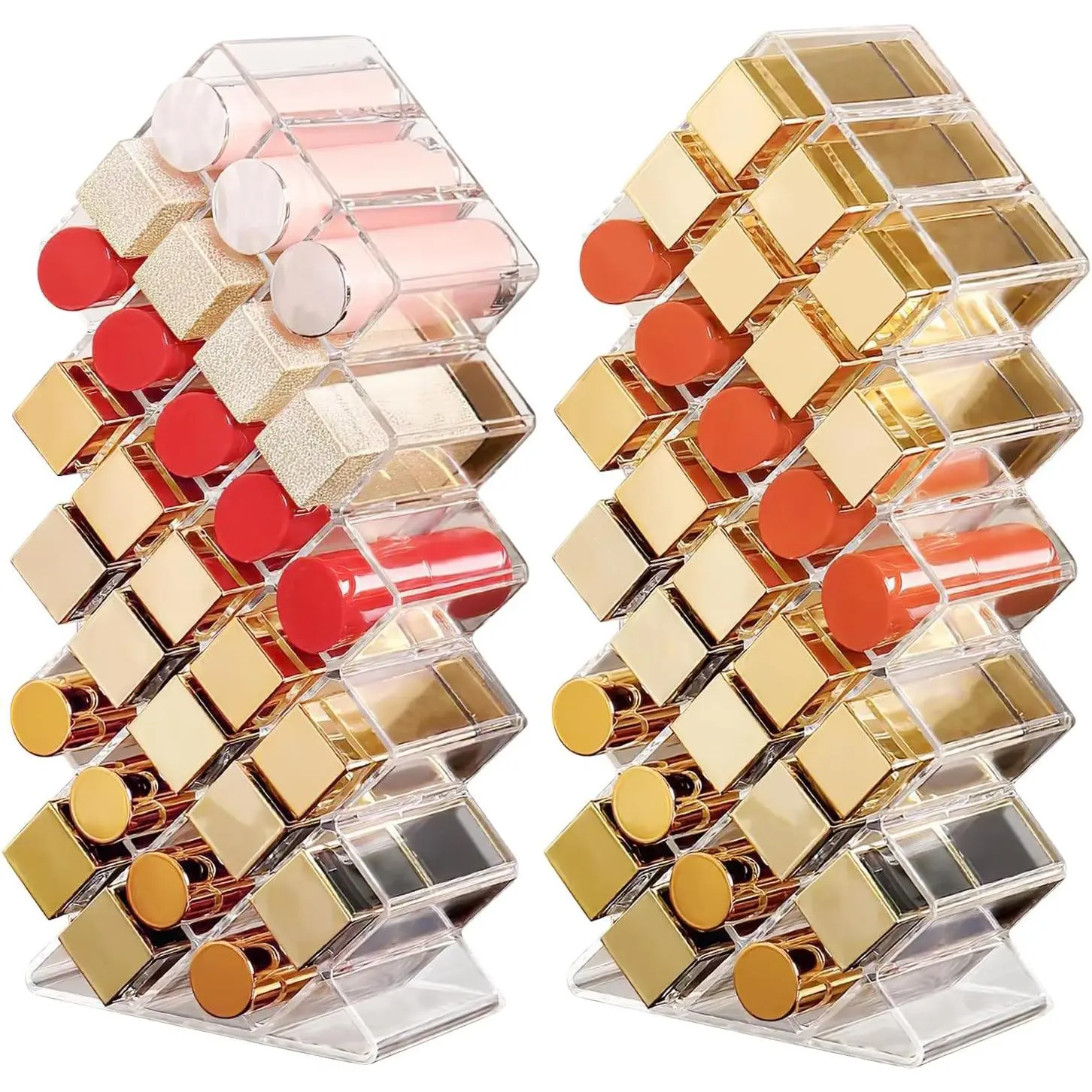 Lipstick Organizer,56 Lip Slots  Lipstick Holder, | Stackable Lip Gloss Organizer,for Lipgloss Makeup  Display, Clear (2 Pack)