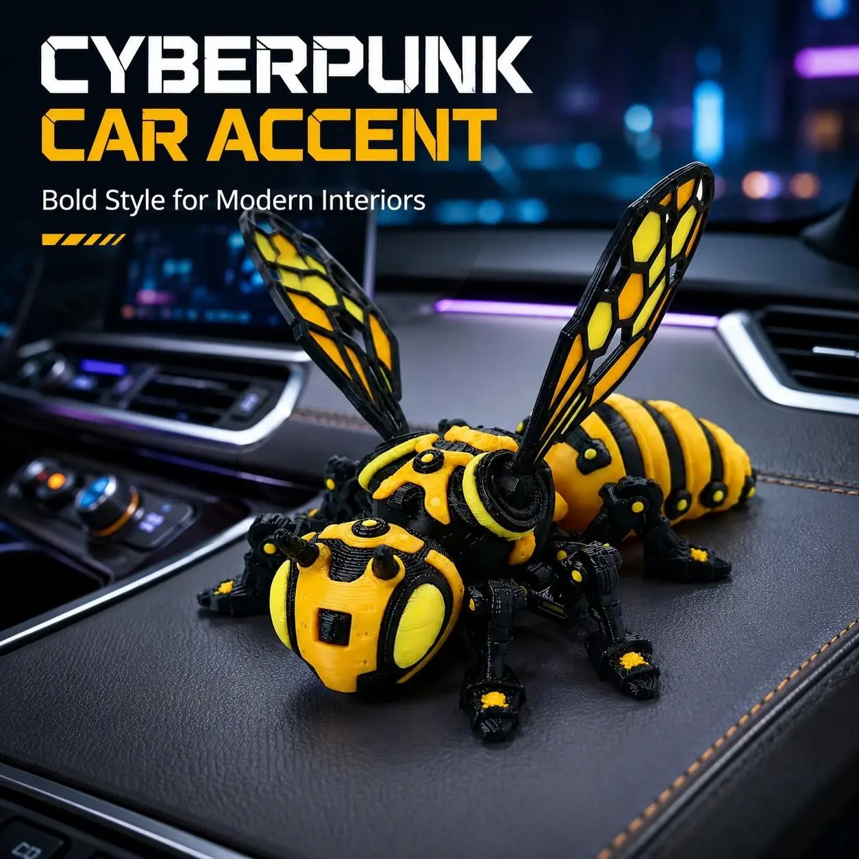 Bee Mechanical Car Ornament, Cyberpunk Bee with Movable Joints and Detachable Wings, Creative Gift Choice, Model 101