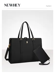 Women's 15.6 Inch Leather Laptop Tote Bag, Large Waterproof Computer Bag, Lightweight Briefcase, Professional Business Office Work Bag