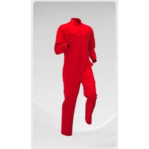 Men's Solid Color Cargo Jumpsuit with Full Zip, Long Sleeves and Front Pockets