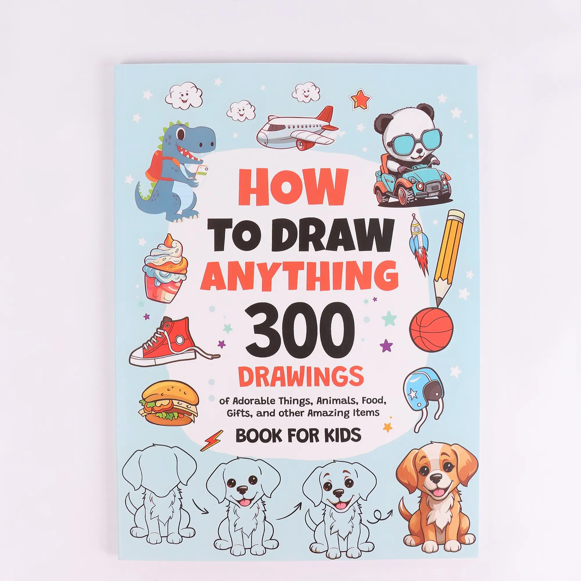 Step-By-Step Drawing Book, 300 Cartoon Animal Traffic Food Patterns, Hand-Drawing Practice Workbook, Educational Art Activity Book for Beginners