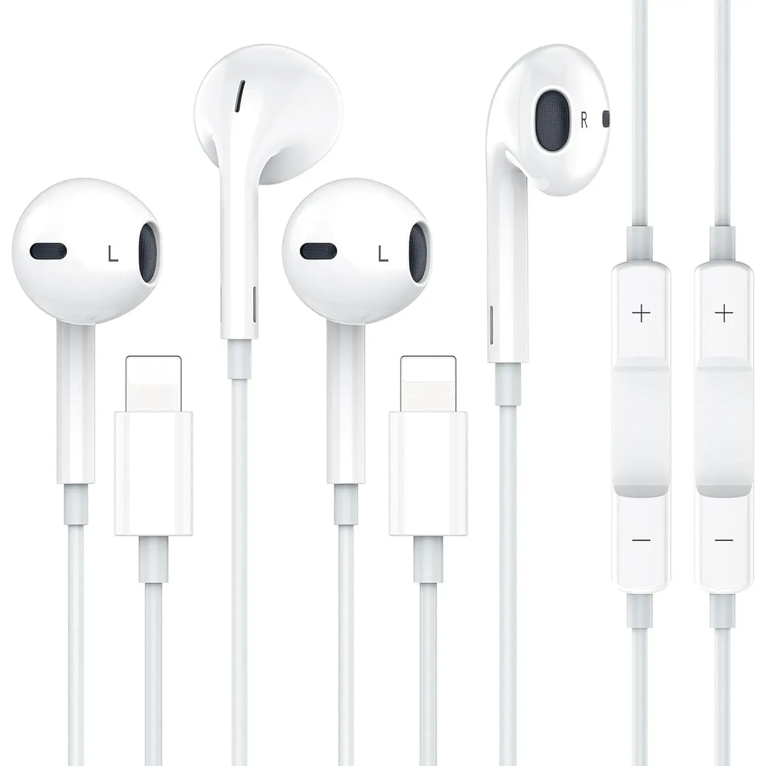 2 Pack Lightning Earbuds for iPhone, Mic, Volume Control, Noise Reducing | Compatible with iPhone 14/13/12/11/XR/XS/8/7/SE Pro Max