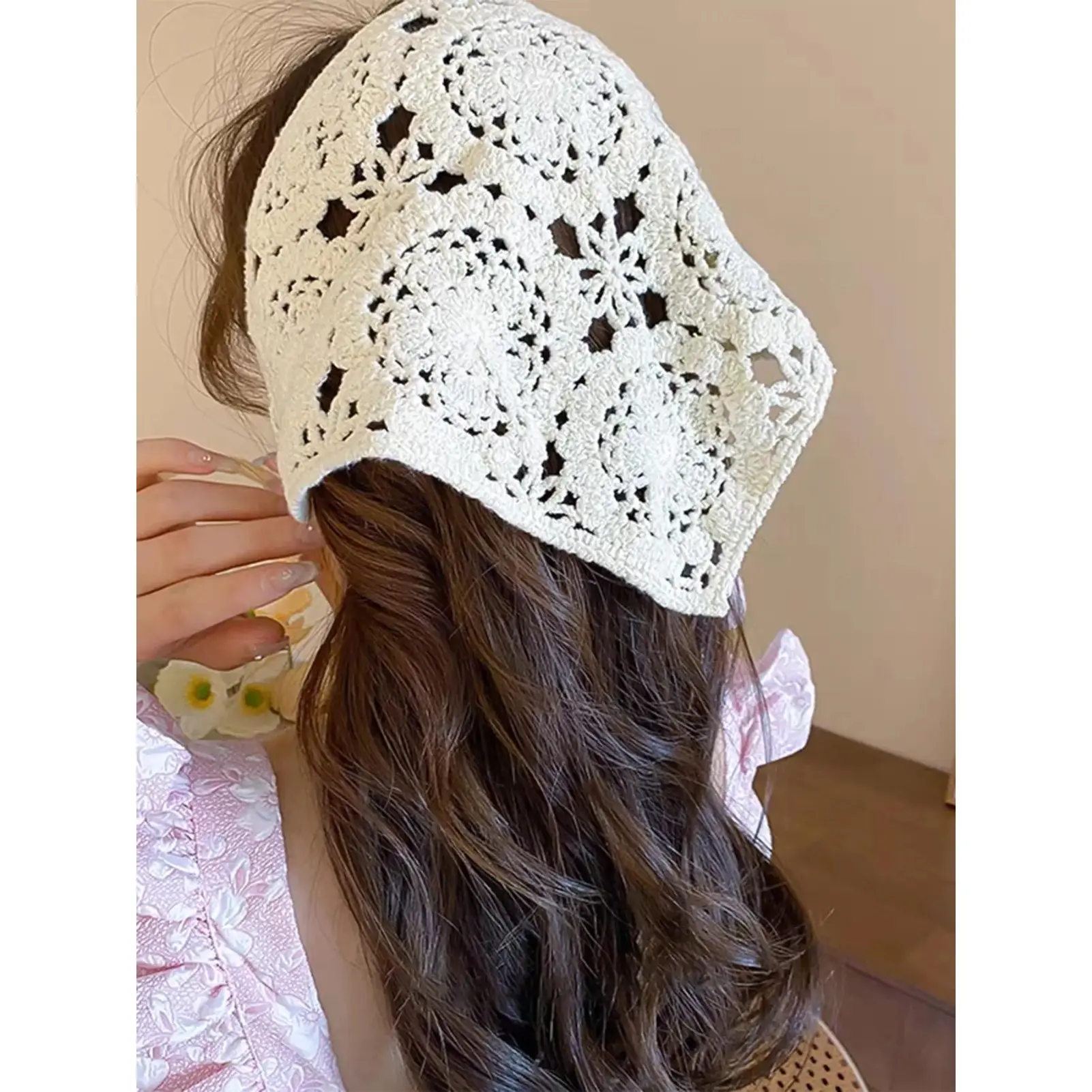 Boho Style Triangle Crochet Headscarf – Cute Trendy Hair Band, Fashion Crochet Hair Accessories for Women & Girls, Versatile Daily Wear & Styling Accessory