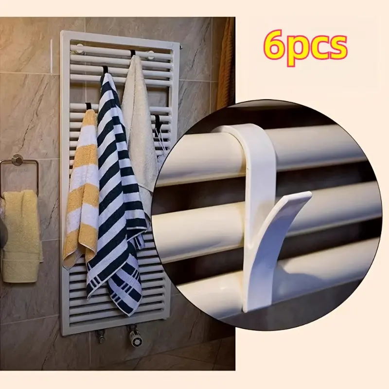 6-pack multifunctional movable bathroom hooks | No-drill radiator towel hooks, suitable for hanging towels, clothes, bags, hats, ready to use, modern style, wall-mounted, made of plastic