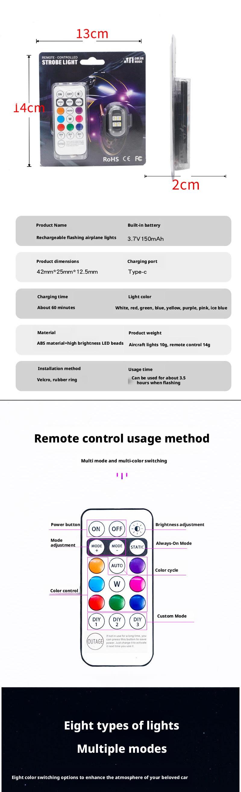 Wireless Remote Control LED Strobe Warning Lights for Motorcycle Bike ATV Safety Flash Emergency Lights with Rechargeable Battery Multiple Modes Bright Waterproof