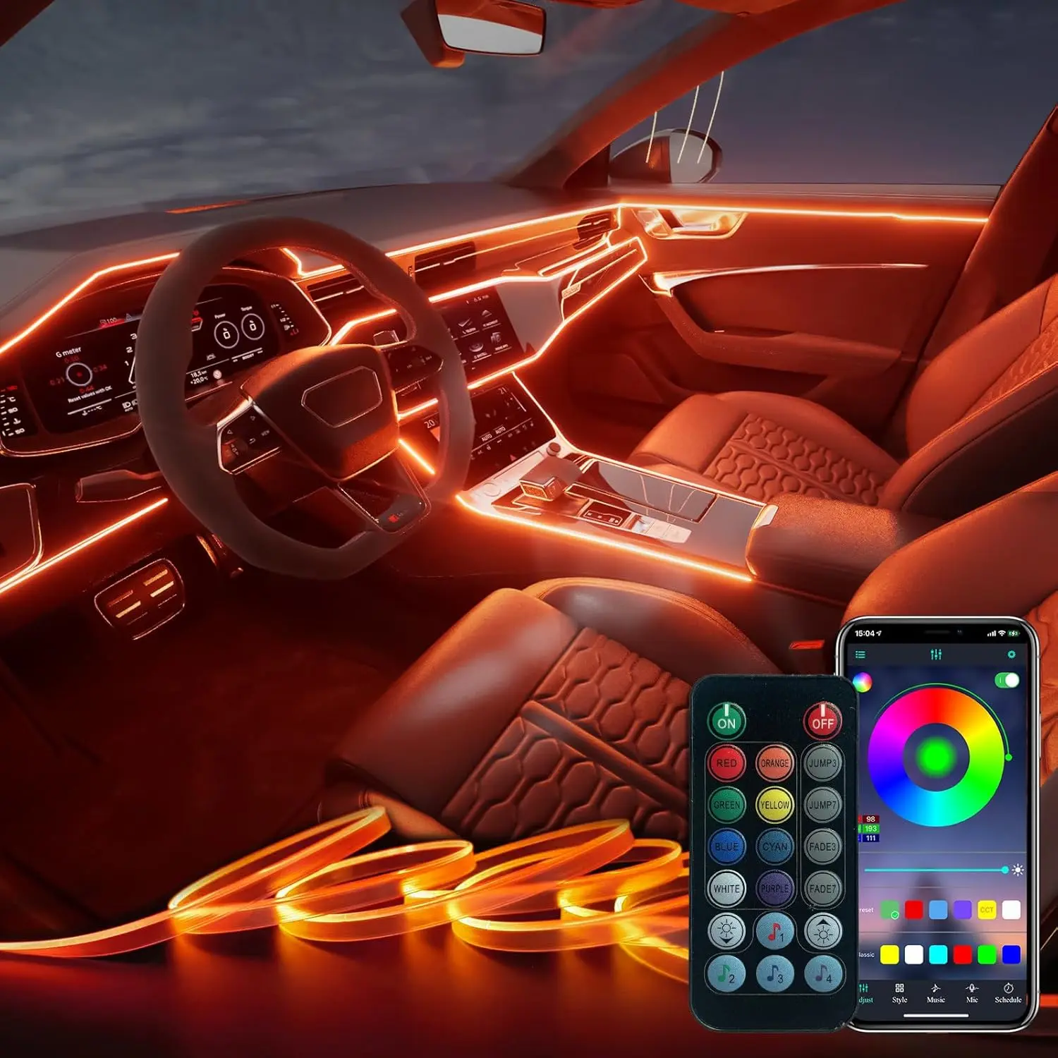 Interior  LED Strip Lights  Accessories APP Control with Remote 5 in 1  Sync Color Change RGB Ambient Lighting Kit with 275 inches Fiber Optic USB Charger Light Strips Decorations