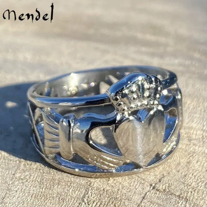 Stainless Steel Mens Celtic Irish Claddagh Wedding Band Ring Size 6-15