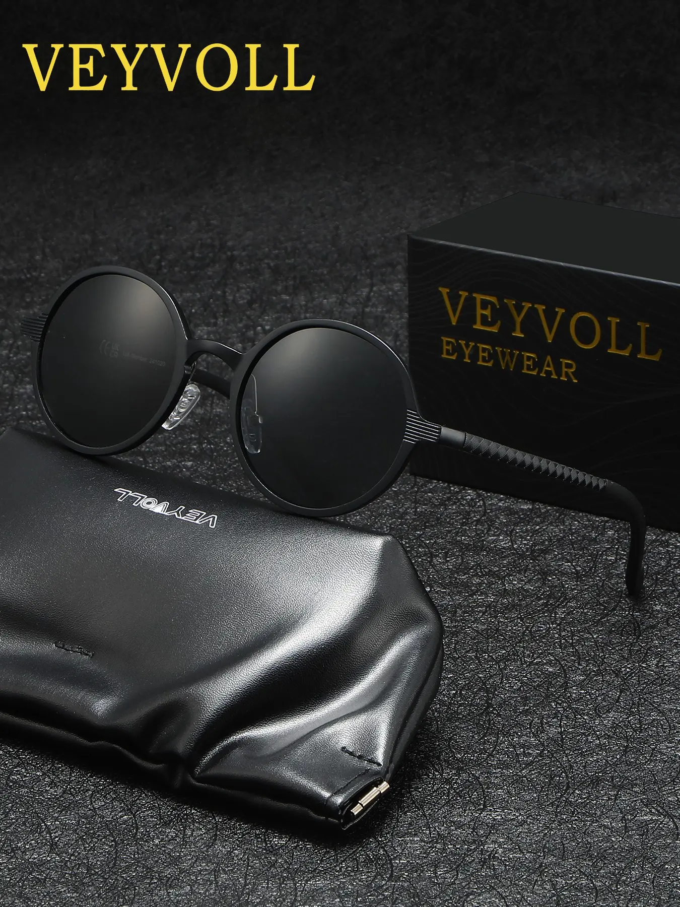 VEYVOLL Business Style Polarized Sunglasses Brown Frame UV400 Men Women Classic Metal Driving Travel Eyewear