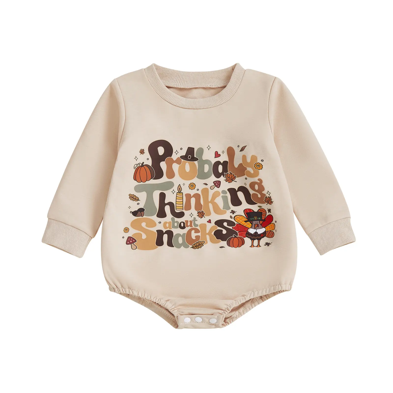 Newborn Baby Boy Girl Thanksgiving Romper Letter Print Long Sleeve Bubble Sweatshirt Bodysuit Fall Winter Clothes