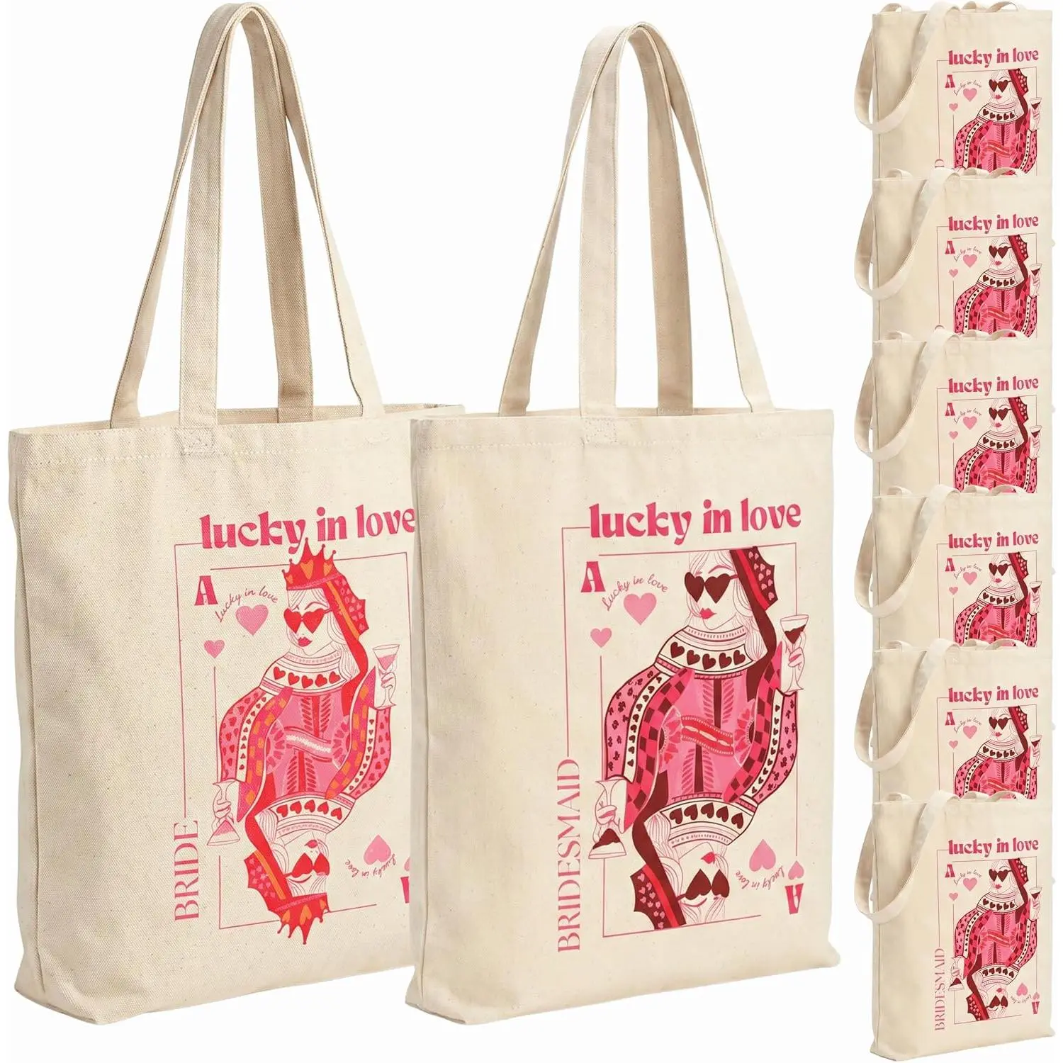 8 count Lucky In Love Bachelorette Party Tote Bags, Bride Bridesmaid Matching Tote Bags Canvas for Bachelorette  Bags, Bridal Shower Vegas Decor