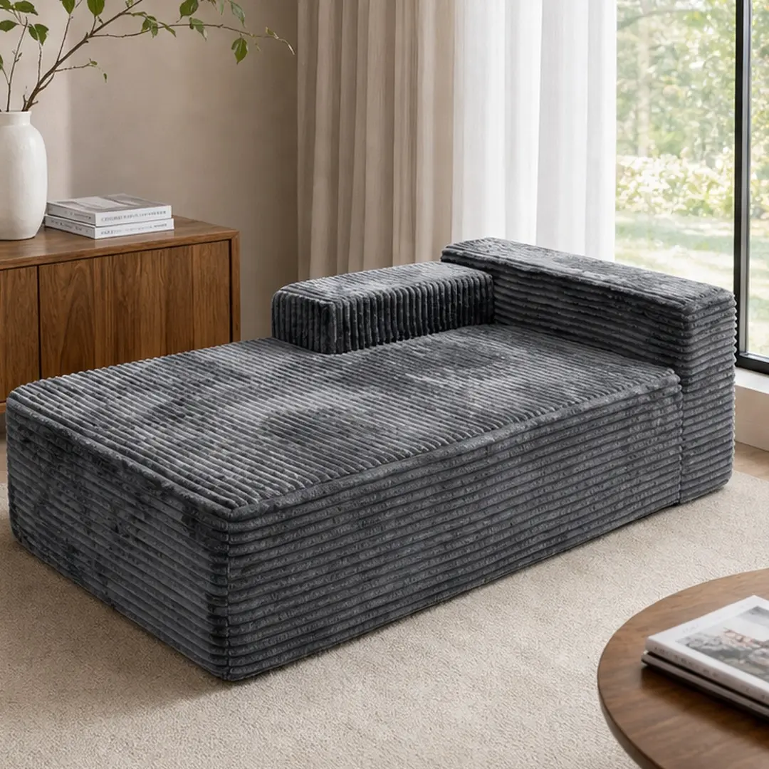 ARCH Modular Sectional Sofa with Reversible Chaise Lounge - 2-Seat Corduroy Couch, No Assembly Required, Plush Foam Filled, Compact Grey Indoor Furniture, Cloud Like & Compact Multi-Use Living Room Furniture for Apartments, Bedrooms