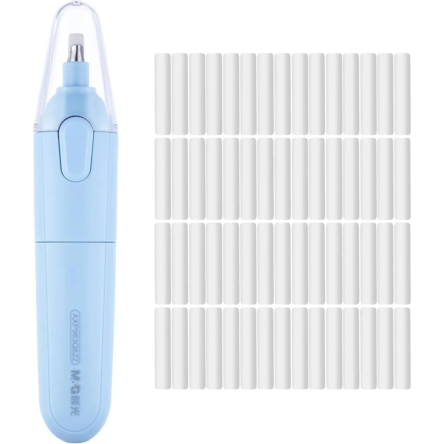 Rechargeable Electric Eraser for Artists, Plastic Compact Pen with 60 Eraser Refills, Erases Accurately, Requires 2 AAA Batteries (Not Included) for Drafting, Sketching (Blue)