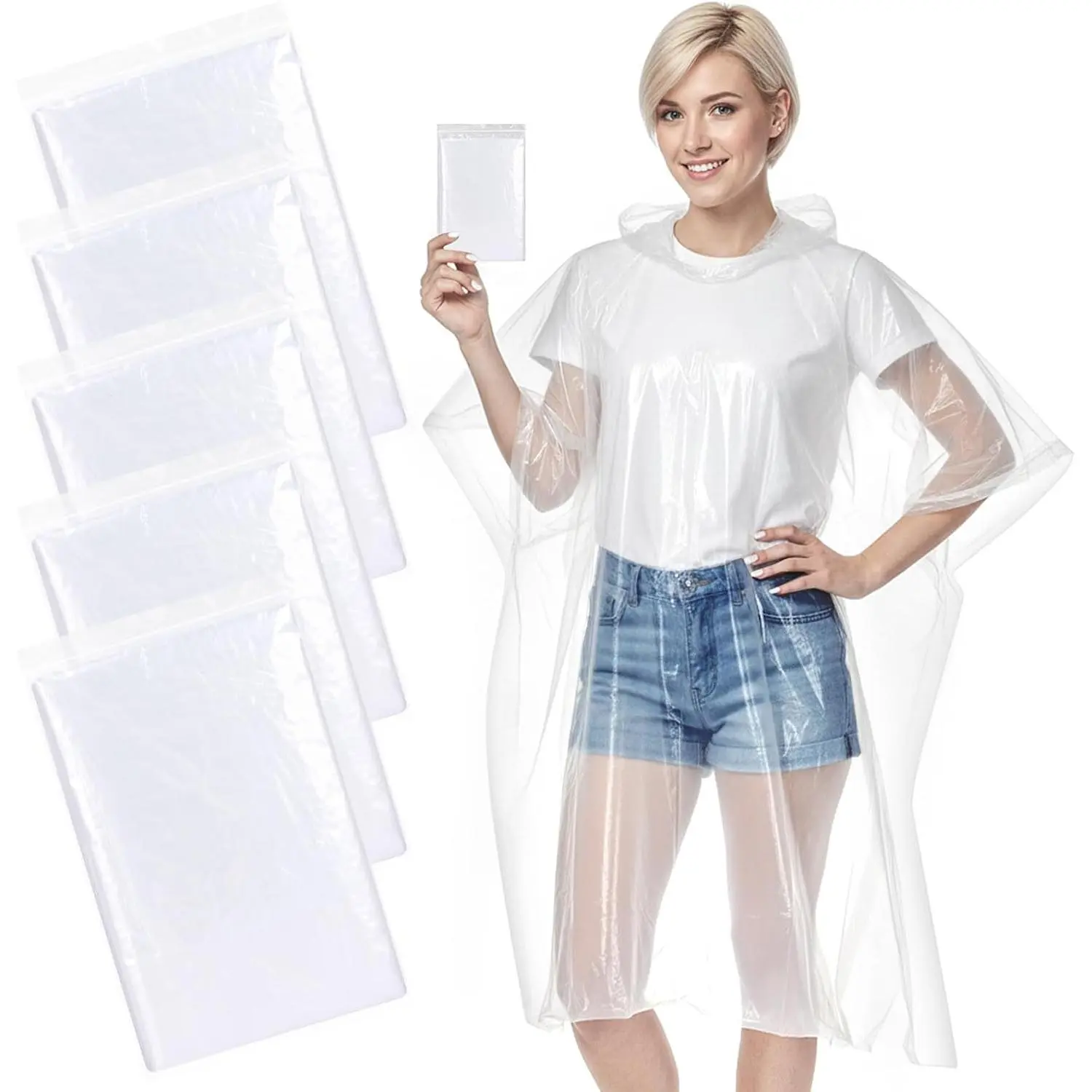 Adult Disposable Rain Ponchos| 5/10/50 Pack Emergency Outdoor Raincoat