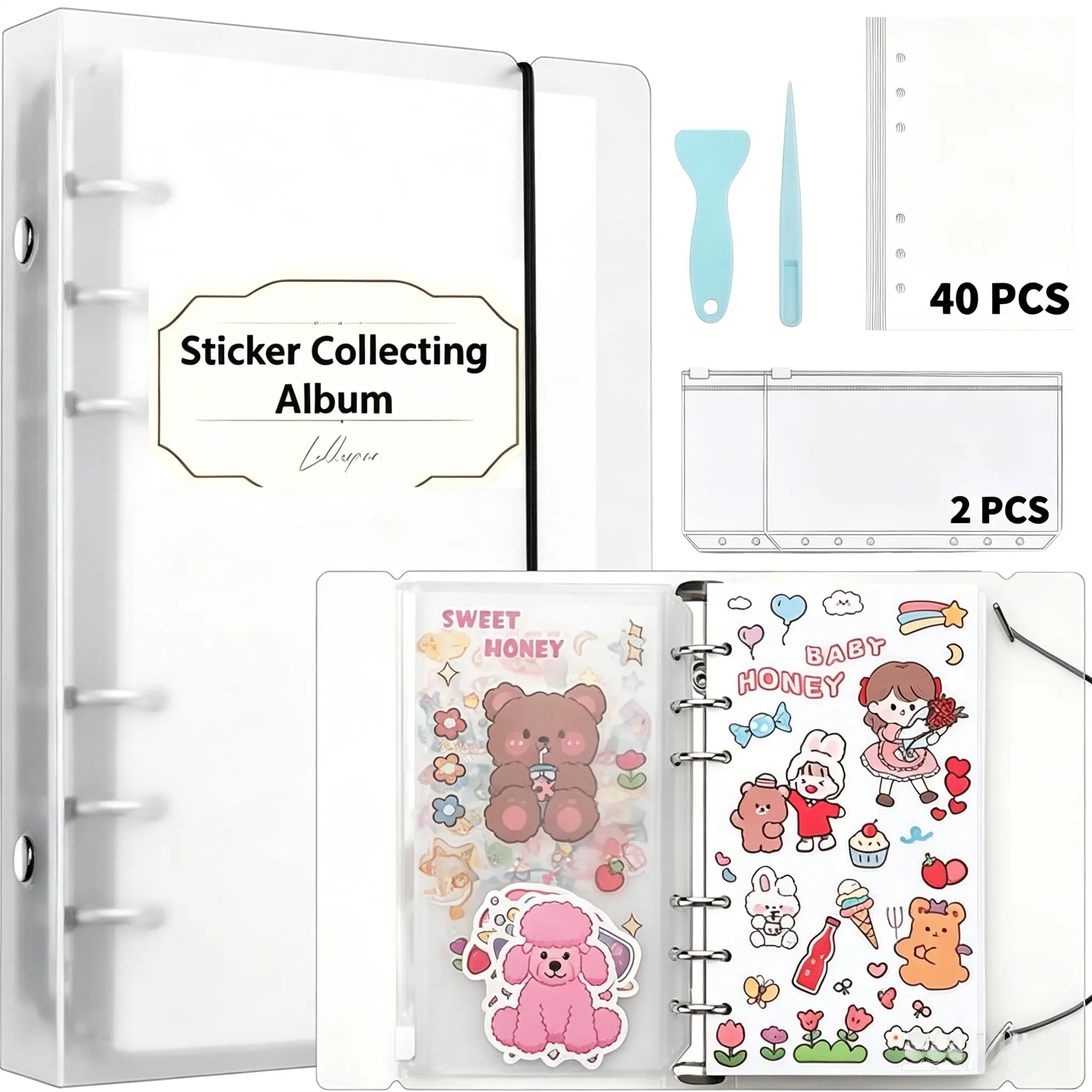 Reusable Sticker Collection Book, Sticker Album, Detachable Pages, Waterproof, No Residue, Elegant Notebook for Stickers, Scrapbooking, Cards, Crafts, Girls' DIY Projects, Elegance