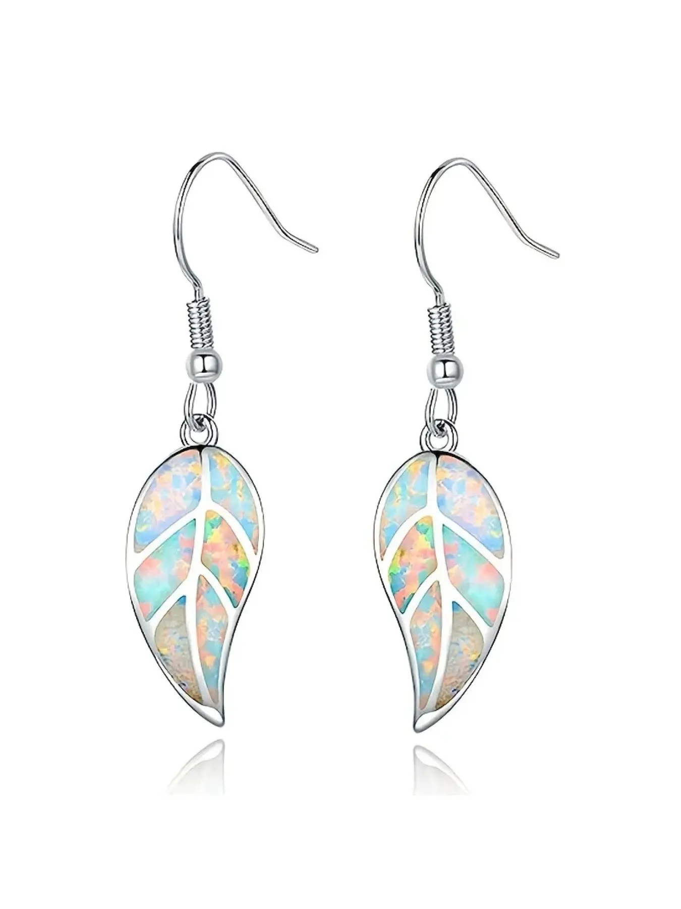 Elegant 18K White Gold Plated Leaf Opal Dangle Drop Earrings for Women Teen Girls Hypoallergenic Opal Jewelry Gift ,Anti Allergy