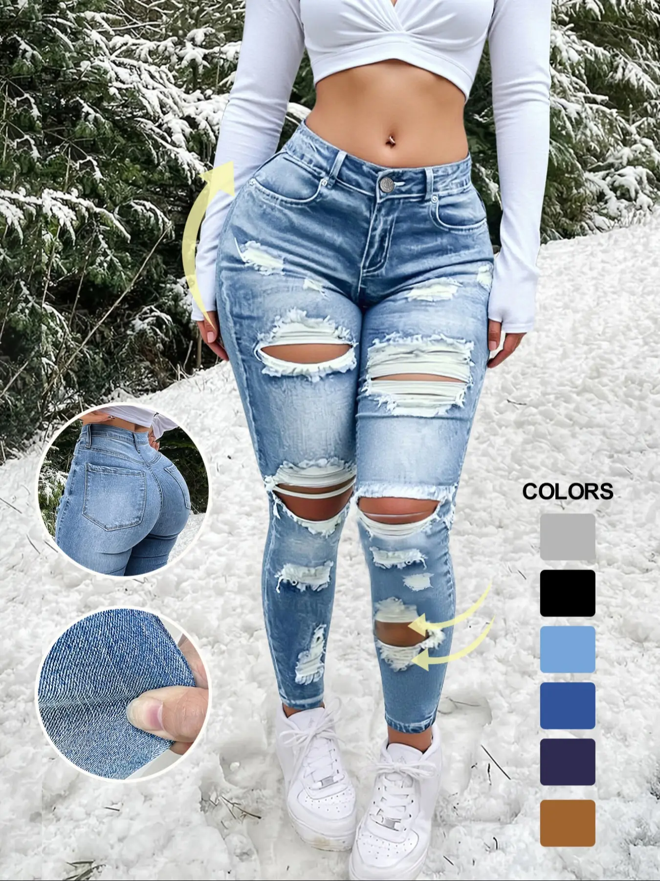 Women's High Waisted Ripped Slimming Denim Jeans, High Waist Rise, High Stretch Skinny Fit, Casual Fashion Pants, Comfortable and Stylish, Distressed Jeans