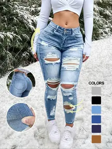 Women's High Waisted Ripped Slimming Denim Jeans, High Waist Rise, High Stretch Skinny Fit, Casual Fashion Pants, Comfortable and Stylish, Distressed Jeans